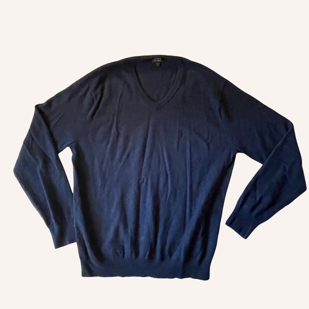 J.CREW sweater large 100% merino wool navy blue v-neck size L